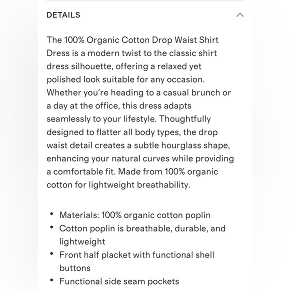 NWT Quince 100% Organic Cotton Drop Waist Shirt Dress in Tribeca Stripe - Picture 7 of 12